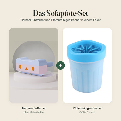 Sofa-und-Pfoten-Set: Tierhaar-Entferner und Pfotenreiniger-Becher
